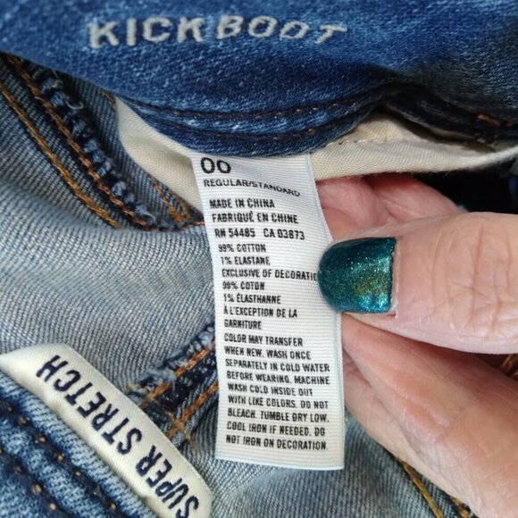 AEO Super Stretch Kickboot Jeans Back Buttoned Flap Sequined Pockets  Sz 00 - Picture 9 of 10